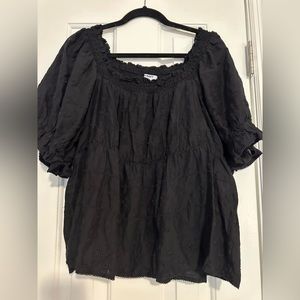 Old Navy Peplum Black Floral Embroidered Top